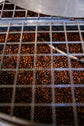 Grains de café torréfiés artisanalement dans les tiroirs de la brûlerie Verlet