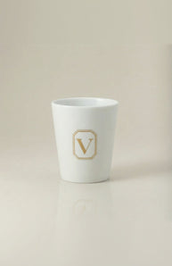 Timbale en porcelaine blanche Verlet monogramme doré, contenants historiques cafés parisiens, 5cl