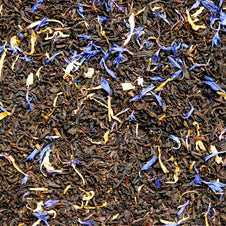 Thé noir bergamote pamplemousse Verlet avec pétales de bleuet et écorces d'orange, mélange aromatique tradition russe
