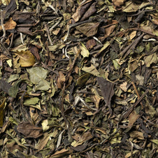 Feuilles de thé blanc Pivoine Blanche de Lai Chau, aux teintes dorées et brunes, récoltées au Vietnam